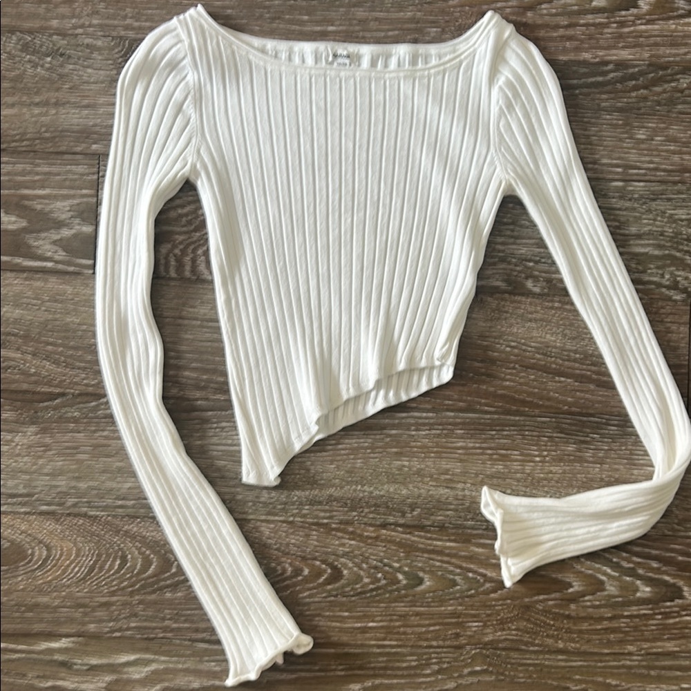 Garage Cream Ribbed Long Sleeve Blouse